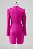 Fuchsia Long Sleeves Keyhole Bodycon Short Formal Dress