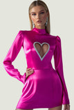 Fuchsia Cut Out Bodycon Short Formal Dress with Rhinestones