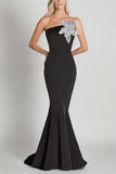 Black Mermaid Formal Dress with a Sequin Flower