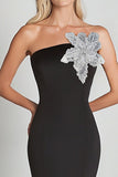 Black Mermaid Formal Dress with a Sequin Flower