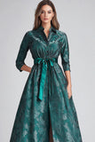 Dark Green Jacquard A-Line Mother of the Bride Dress with Slit