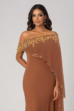 Sheath Chiffon Rust Beaded Mother of the Bride Dress with Shawl