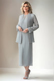 Chiffon Light Grey Sheath Mother of the Bride Dress with Jacket