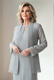 Chiffon Light Grey Sheath Mother of the Bride Dress with Jacket