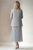 Chiffon Light Grey Sheath Mother of the Bride Dress with Jacket