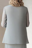 Chiffon Light Grey Sheath Mother of the Bride Dress with Jacket
