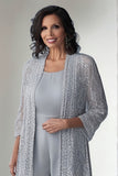 Round Neck Grey Mother of the Bride Jumpsuit with Lace Jacket