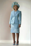 Blue 2 Piece Midi Mother of the Bride Dress Suit with Embroidery