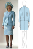 Blue 2 Piece Midi Mother of the Bride Dress Suit with Embroidery