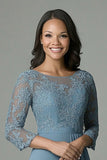 Dusty Blue Chiffon Sheath Mother of the Bride Dress with Lace Embroidery