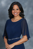 Chiffon Navy Mother of the Bride Dress with Ruffle Sleeves
