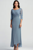 Dusty Blue Sheath Chiffon Mother of the Bride Dress with Applique