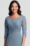 Dusty Blue Sheath Chiffon Mother of the Bride Dress with Applique