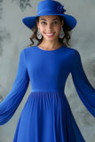 Royal Blue Chiffon Mother of the Bride Dress with Long Latern Sleeves