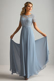 Dusty Blue Chiffon A-Line Applique Mother of the Bride Dress