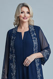 Navy Chiffon Mother of the Bride Jumpsuit with Sequined Maxi Jacket
