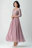Blush Chiffon A-Line Applique Mother of the Bride Dress