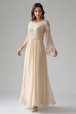 Apricot Chiffon A-Line Flare Sleeves Applique Mother of the Bride Dress