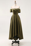 Off the Shoulder Satin Olive A-Line Mother of the Bride Dress