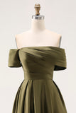 Olive Satin Off the Shoulder A-Line Mother of the Bride Dress
