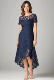 Burgundy Lace Sheath Midi Mother of the Bride Dress with Short Sleeves