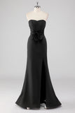 Black Strapless Sweetheart Mermaid Formal Dress with Bow