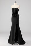 Black Strapless Sweetheart Mermaid Formal Dress with Bow