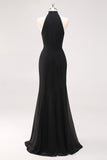 Terracotta Halter Sheath Ruffle Formal Dress with Slit