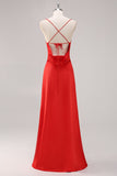 Red Satin Cowl Neck A Line Maxi Evening Dress