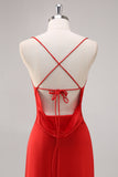 Red Satin Cowl Neck A Line Maxi Evening Dress