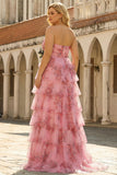 Corset Blush Tiered Floral A-Line Prom Dress with Slit