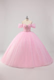 Princess Pink Ball Gown Off the Shoulder Beaded Corset Quinceañera Dress