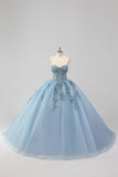 Grey Blue Corset Applique Ball Gown Quinceañera Dress