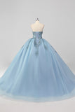 Grey Blue Corset Applique Ball Gown Quinceañera Dress