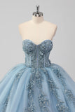 Grey Blue Corset Applique Ball Gown Quinceañera Dress