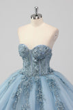 Grey Blue Corset Applique Ball Gown Quinceañera Dress