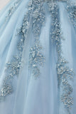 Grey Blue Corset Applique Ball Gown Quinceañera Dress