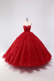 Glitter Red Sweetheart 3D Flower Ball Gown Quinceañera Dress
