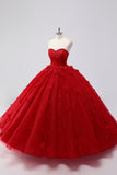 Glitter Red Sweetheart 3D Flower Ball Gown Quinceañera Dress
