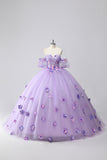 Lilac Corset Sweetheart 3D Flower Ball Gown Quinceañera Dress