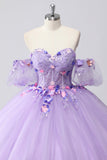 Lilac Corset Sweetheart 3D Flower Ball Gown Quinceañera Dress
