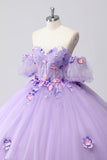 Lilac Corset Sweetheart 3D Flower Ball Gown Quinceañera Dress