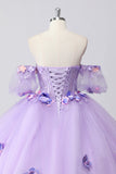 Lilac Corset Sweetheart 3D Flower Ball Gown Quinceañera Dress