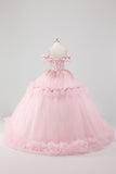 Blush Cold Shoulder Corset Ruffles Beaded Ball Gown Quinceañera Dress