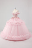 Blush Cold Shoulder Corset Ruffles Beaded Ball Gown Quinceañera Dress