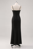 Black Spaghetti Straps Corset Sheath Formal Dress
