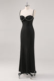 Black Spaghetti Straps Corset Sheath Formal Dress