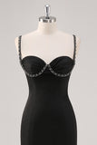 Black Spaghetti Straps Corset Sheath Formal Dress