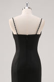 Black Spaghetti Straps Corset Sheath Formal Dress