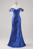 Royal Blue Off the Shoulder Mermaid Maxi Formal Dress